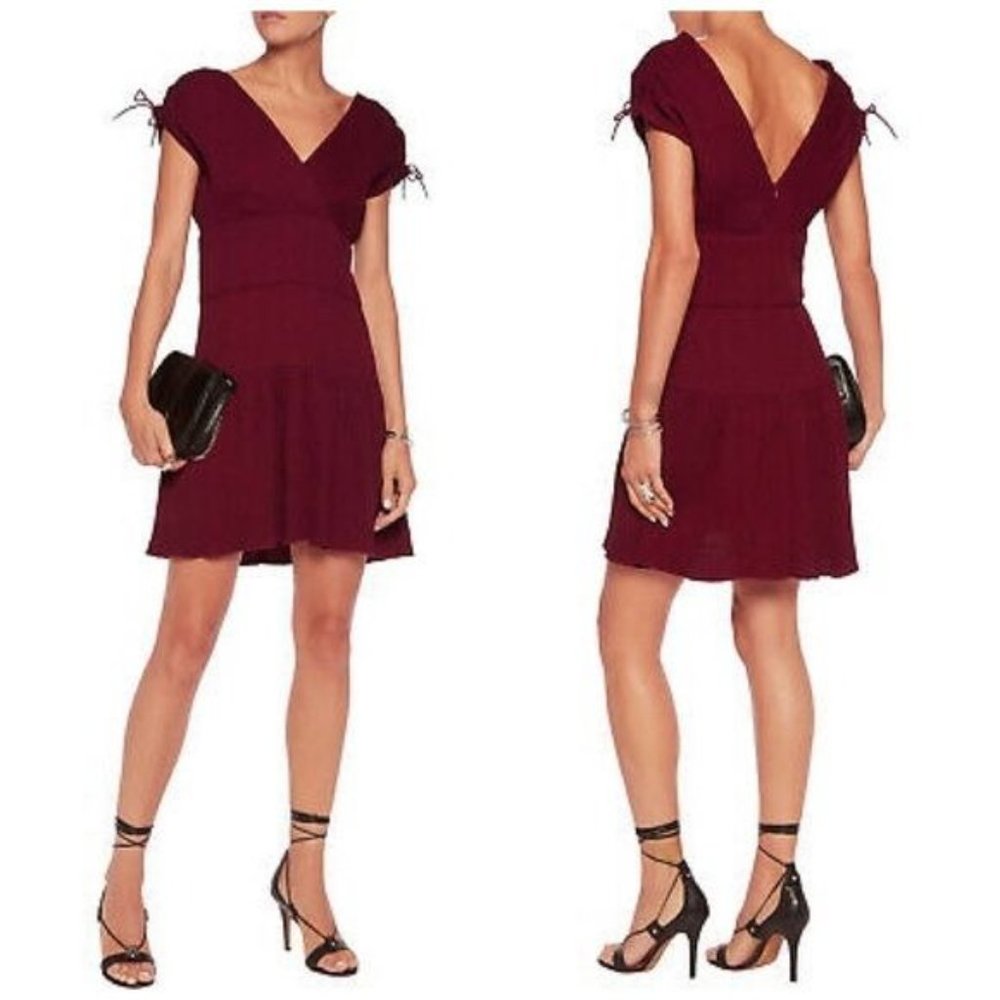 Maje Dress, Road  Crepe Mini Dress in Burgundy. Size 2/M